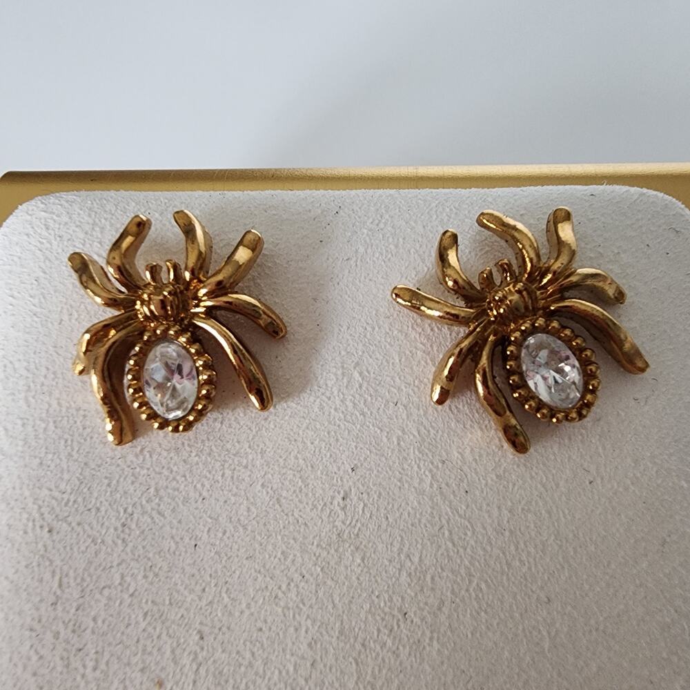 Vintage Avon gold tone sider pierced earrings with‎ faux diamond